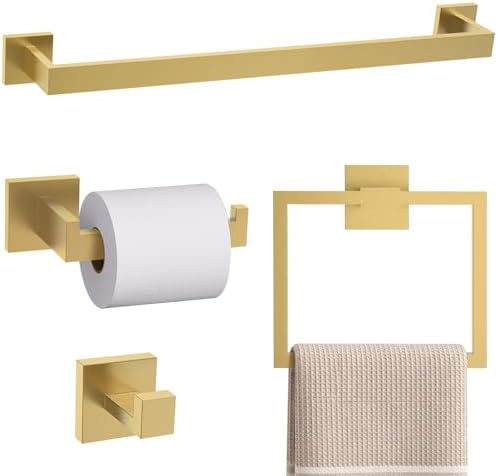 TURS 5-Piece Bathroom Hardware Set Brushed Gold Towel Bar Set Bath Towel Holder by TURS
