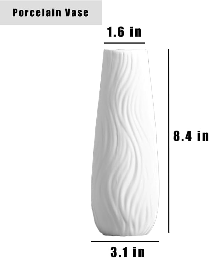 White Ceramic Vase, 8.4" H, Artistic Flower Vase Classic Style - Image 2