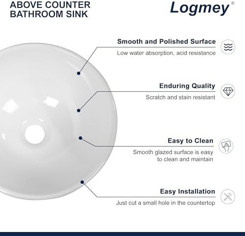 Logmey 16" Round Bathroom Sink - Image 4