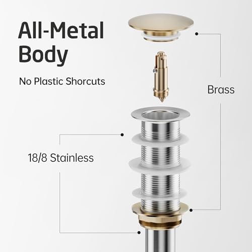 KES Brushed Gold Bathroom Pop Up Drain - Image 3