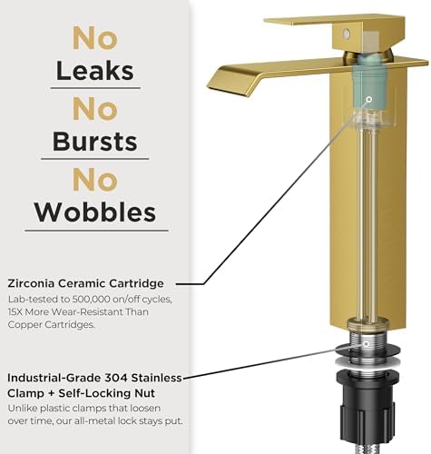 FORIOUS Vessel Tall Bathroom Sink Faucet 1 Hole Single Handle Brushed Gold - Image 6