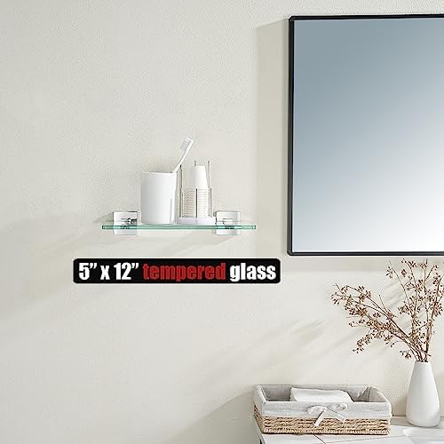 JQK Bathroom Glass Shelf, Floating Tempered Glass Shower Storage 12 by 5 inches - Image 2