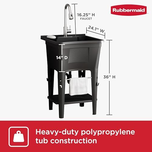 Rubbermaid Utility Sink Laundry Tub, Freestanding All-in-One Sink - Image 5