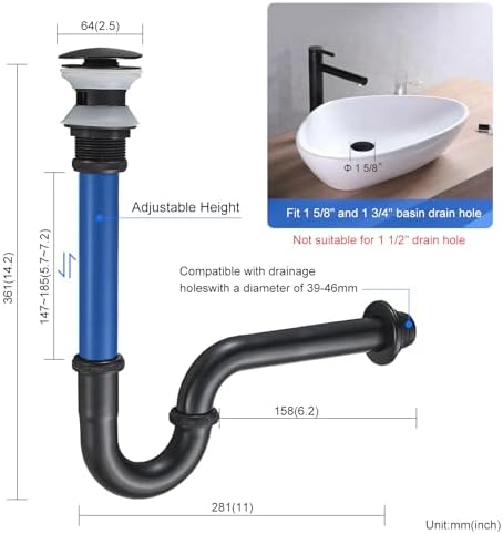 U-Shape P-Trap Kit, 1-1/4" Stainless Steel Sink Drain no Overflow - Image 6
