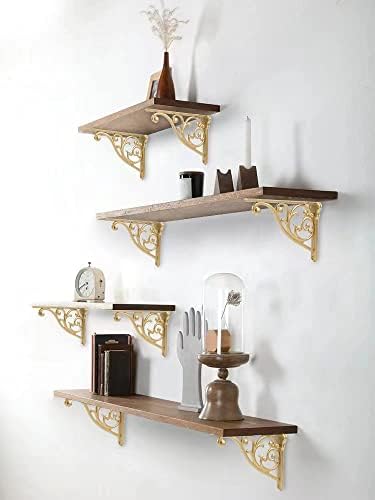 Gold Heavy Duty Shelf Brackets 8 x 5.5 Inch, Rustic Gold Iron L Shelf Bracket - Image 3
