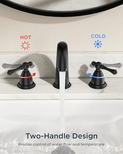 FORIOUS Bathroom Faucet 3 Hole Widespread 8" Sink Faucets Matte Black - Image 5