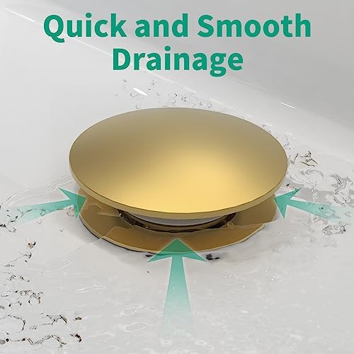 Bathroom Pop up Drain Without Overflow, Brushed Gold, No Overflow - Image 5