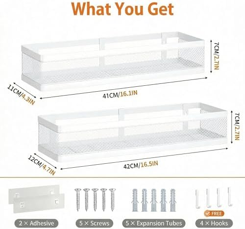 PUSDON 16.5-Inch Extra Long Slim Mesh Shower Caddy, Wall Mounted Bathroom - Image 3