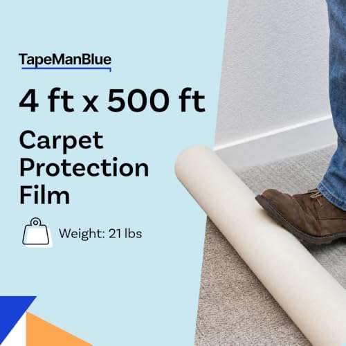 TapeManBlue Carpet Protection Film, 48 inch x 500 Foot roll, Self Adhesive - Image 2