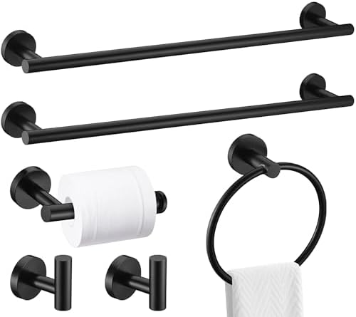 6 Pieces Matte Black Bathroom Hardware Accessories Set, SUS304 Stainless Steel by Meetuniquestylesandneeds