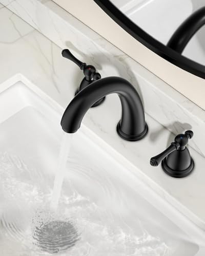 FORIOUS Bathroom Faucet 3 Hole Widespread 8" Sink Faucets Matte Black - Image 3