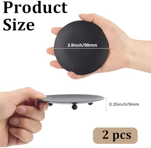 GORGECRAFT 2Pcs Black Small Candle Plate Flat Round Candlestick Stand Holders - Image 2