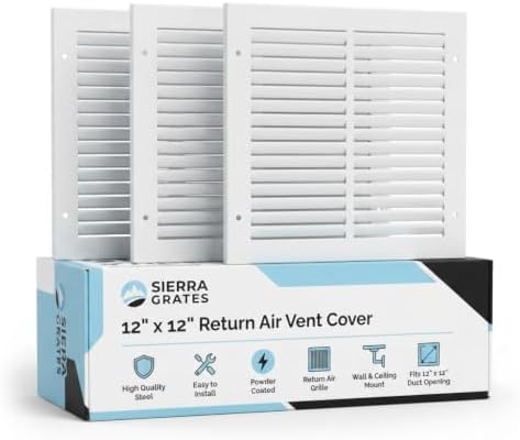 12x12 Air Return Vent Cover, Solid Steel White, 10 Pack by SierraGrates