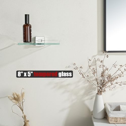 JQK Bathroom Glass Shelf Chrome, Tempered Glass Shower Storage 8 by 5 inches - Image 4