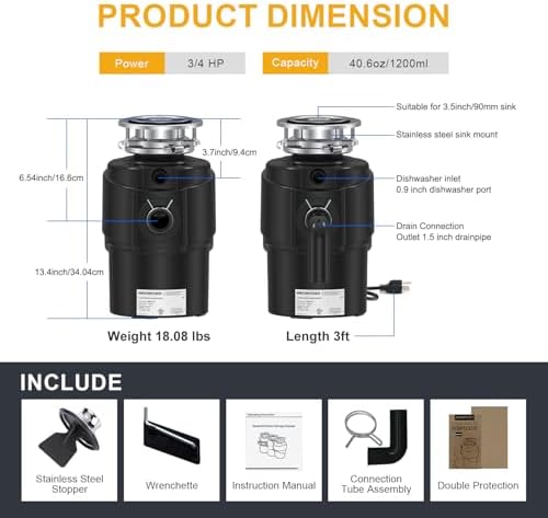 Garbage Disposal 3/4 HP Ultra Quiet powerful grinding Kitchen Food Waste - Image 3