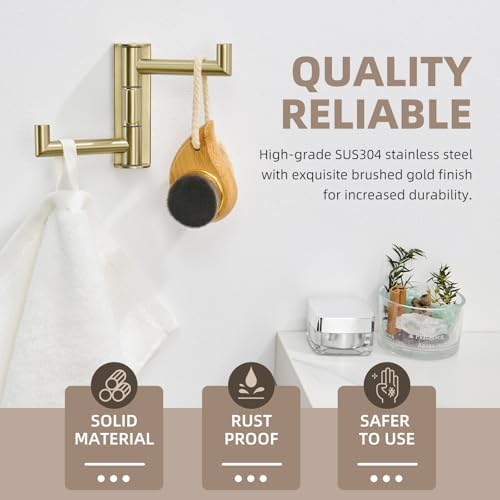 Angle Simple Towel Hook 3 Arms, Swivel Coat Wall Hook, Brushed Gold - Image 3