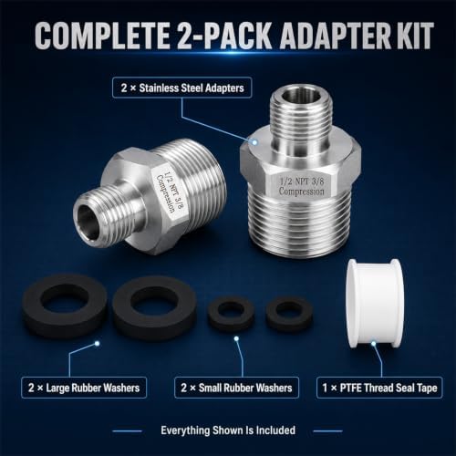 2 Pack 1/2" MNPT to 3/8" Compression Adapter, Lead-Free 304 Stainless Steel - Image 6