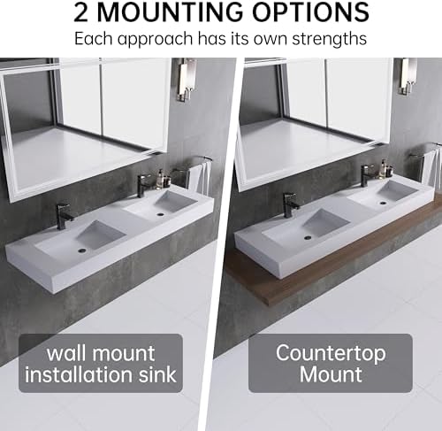 59" Wall Mount Sink Matte Bathroom Vanity Vessel Sinks Artificial Stone - Image 2