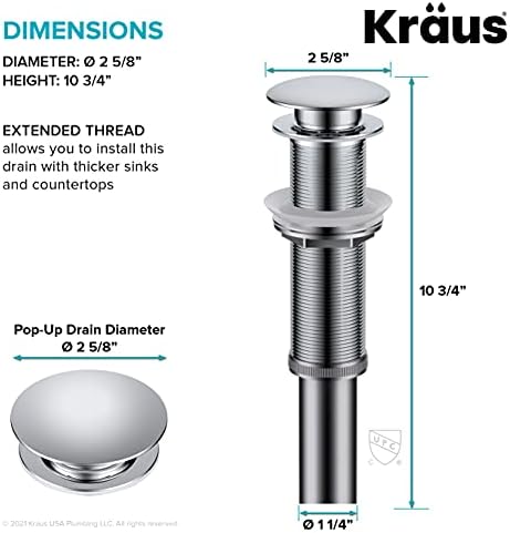 KRAUS Bathroom Sink Pop-Up Drain Assembly in Chrome - Image 5