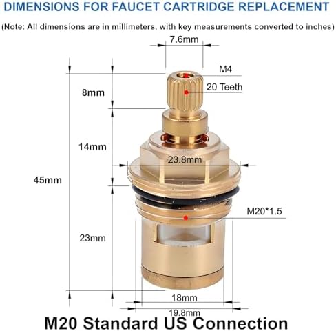 Brass Faucet Cartridge Replacement Kit M20 x 1.5 Ceramic Valve Pair - Image 2