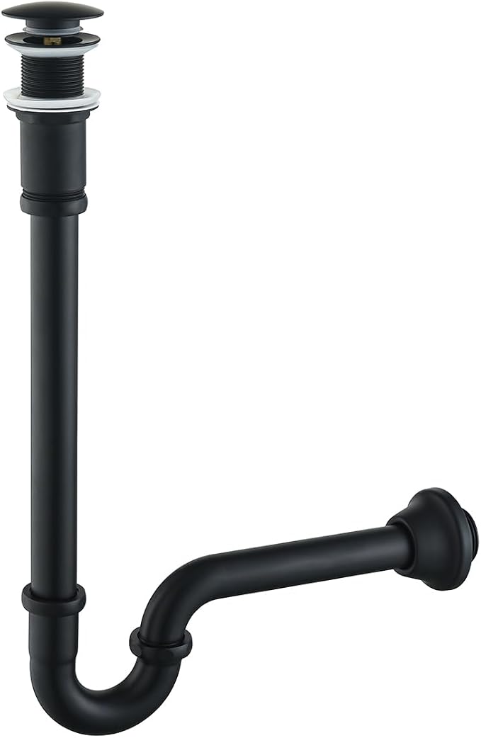 Brass P Trap with Pop Up Drain Stopper, U-Shape 1 1/4 Slip Joint Extension Tub by SEABEFORE