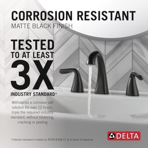 Delta Arvo Matte Black Bathroom Faucet 3 Hole, 8 Inch Widespread Bathroom Sink - Image 2
