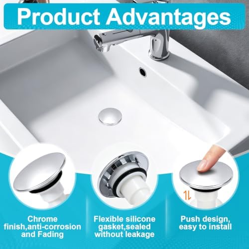 Pop Up Drain Stopper Bathroom Sink Compatible - Image 3