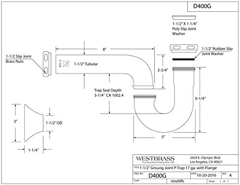 Westbrass D400G-RAW 1-1/2" 17 ga. Tubular Ground Joint P-Trap - Image 2