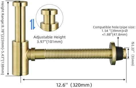 Bathroom Sink P-Trap Drain, Adjustable 1-1/4 Bottle P Trap Solid Brass Sink - Image 2