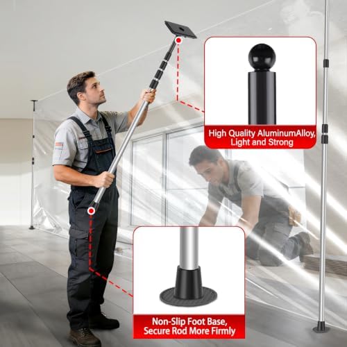 10FT Dust Barrier Poles Kit, Spring Retractable Zipper Wall Poles - Image 4
