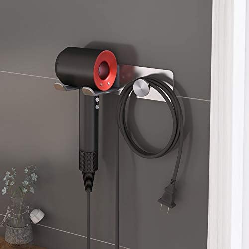 FLE Adhesive Hair Dryer Holder Blow Dryer Wall Mount Bathroom Rack Silver - Image 2