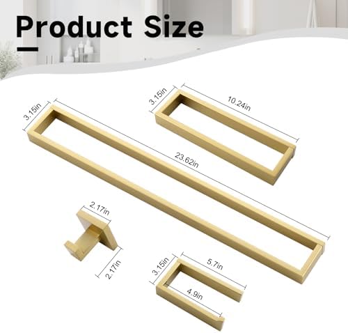 Brushed Gold 5-Pieces Bathroom Hardware Set Towel Bar Set, Stainless Steel - Image 6