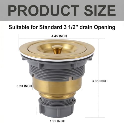 LQS 3-1/2 Inch Gold Kitchen Sink Drain - Image 5