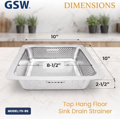 GSW FS-BS Stainless Steel Floor Sink Drain Strainer 10” x 10” x 2-1/2” - Image 2