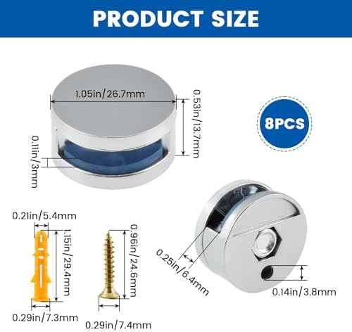8 Pack Frameless Mirror Mounting Hardware Kit, Zinc Alloy Mirror Holders - Image 2