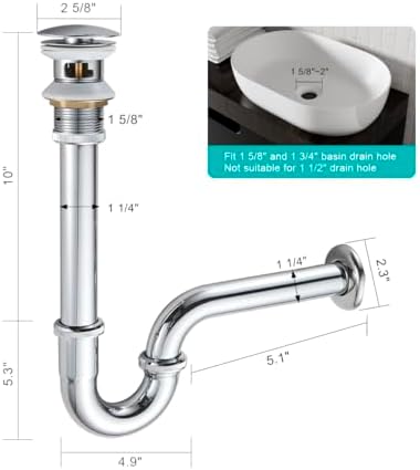 Bathroom Sink Bottle P Trap, U-Shape 1-1/4 inch Slip Inlet Drain Complete Kit - Image 7
