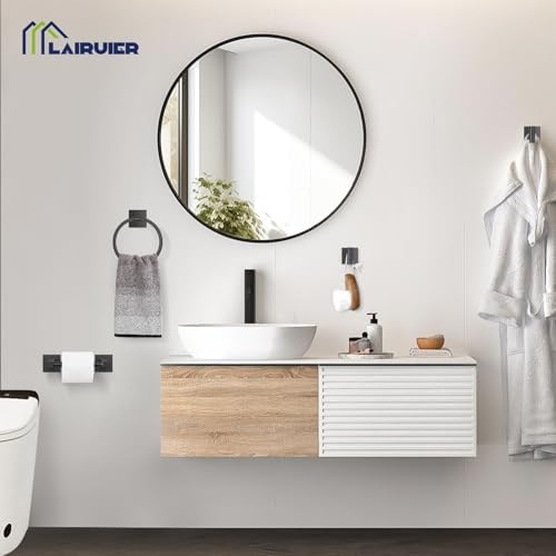 Matte Black Bathroom Accessories, Toilet Paper Holder, Towel Ring & Hooks - Image 6