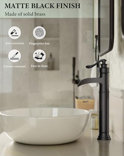 Matte Black Vessel Sink Faucets Waterfall Bathroom Faucet Single Handle - Image 4