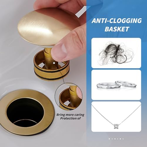 BWE Bathroom Vessel Sink Drain Stopper, No Overflow, Brushed Gold - Image 3