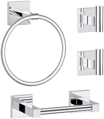 Polished Chrome Bathroom Accessories, Toilet Paper Holder, Towel Ring & Hook by LairuierBathroomHardwareSet