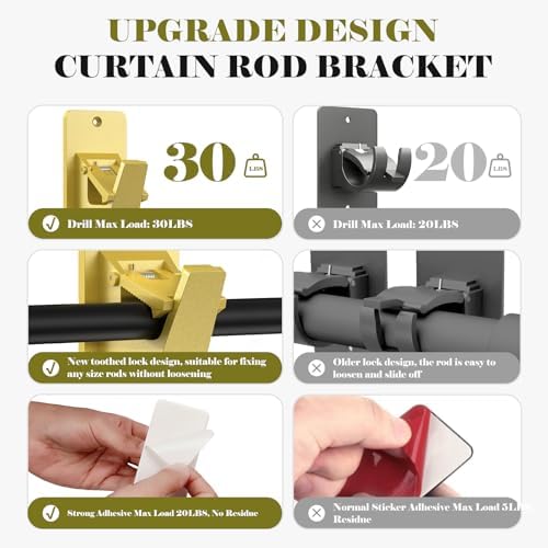 No Drill Curtain Rod Brackets, Universal Curtain Rod Holder, 8 Pack Self - Image 4