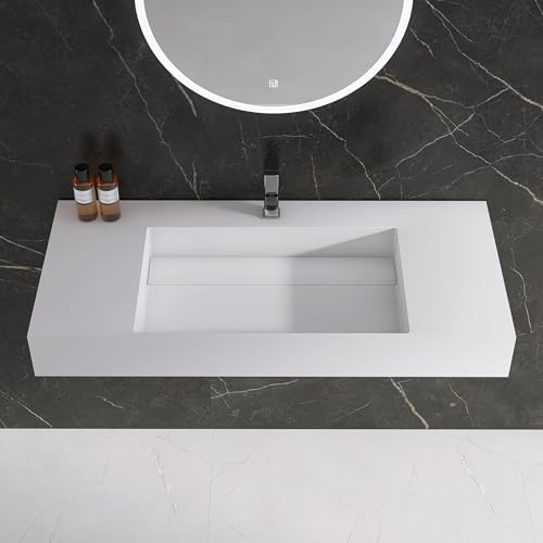 42" x 18" Wall Mount Sink, Stone Resin Rectangular Bathroom Sink - Image 7