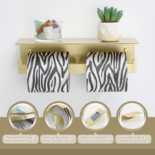 APLusee Brushed Gold Double Toilet Paper Holder - Image 4