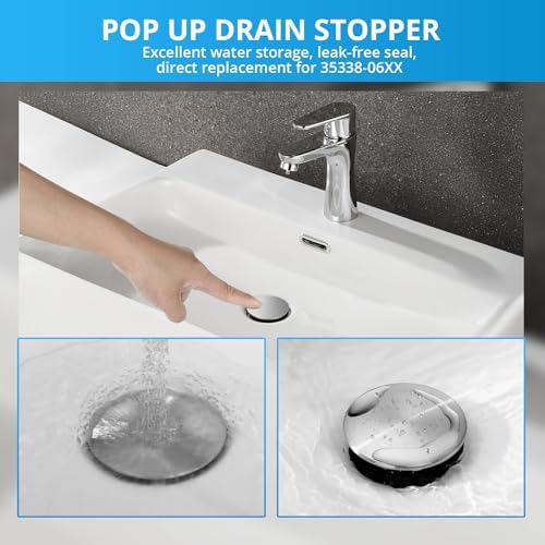 972-098A Polished Chrome Bathroom Sink Push & Seal Pop Up Drain Stopper - Image 4