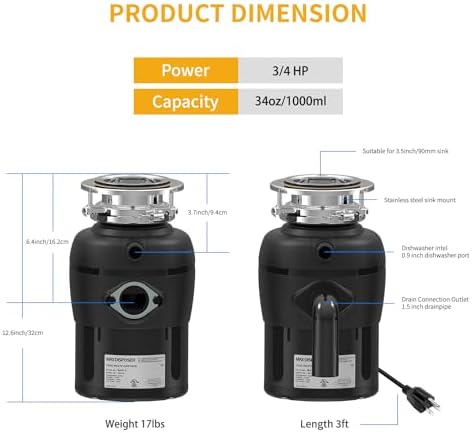 Garbage Disposal 3/4 HP for Kitchen sink Quiet - Image 3