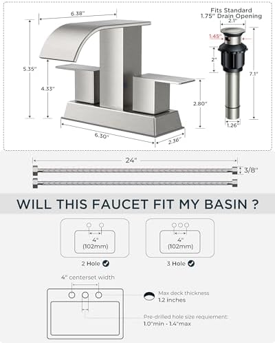 FORIOUS Bathroom Sink Faucet 4 Inch Centerset 2 or 3 Hole Brushed Nickel - Image 2