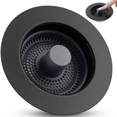 Universal 3 in 1 Kitchen Sink Drain Strainer Stopper Combo, Matte Black by Greatcomfortathome