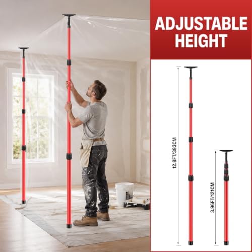 12FT Dust Barrier Poles, 4 Pack Spring Retractable Zipper Wall Poles - Image 2