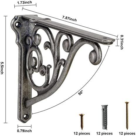 Shelf Brackets 8 Inch 4PCS Heavy Duty Antique Weathered Nickel Wall Bracket - Image 2