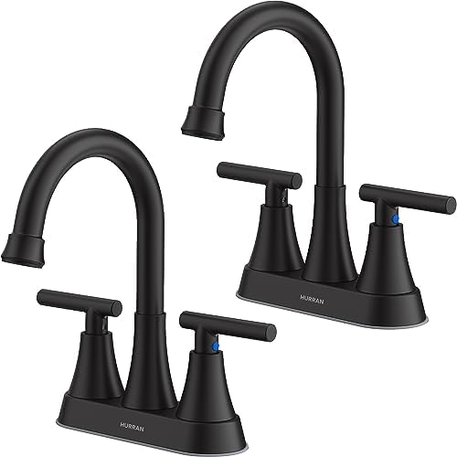 Matte Black Bathroom Faucets, Hurran 4 inch Centerset 2-Handle Lead-Free by Hurran